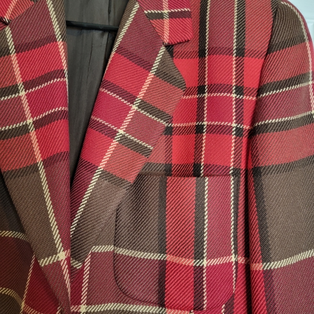 EUC Linda Allard Wool Cashmere Blend Red Plaid Suit Blazer‎ Coat Jacket Size 4 - Picture 4 of 11